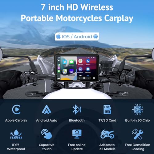2025 Wonsidary W722 for Motorcycle CarPlay & Android Auto,7" Waterproof Smart GPS Navigation System Screen,Car Play Moto with Light Sensor