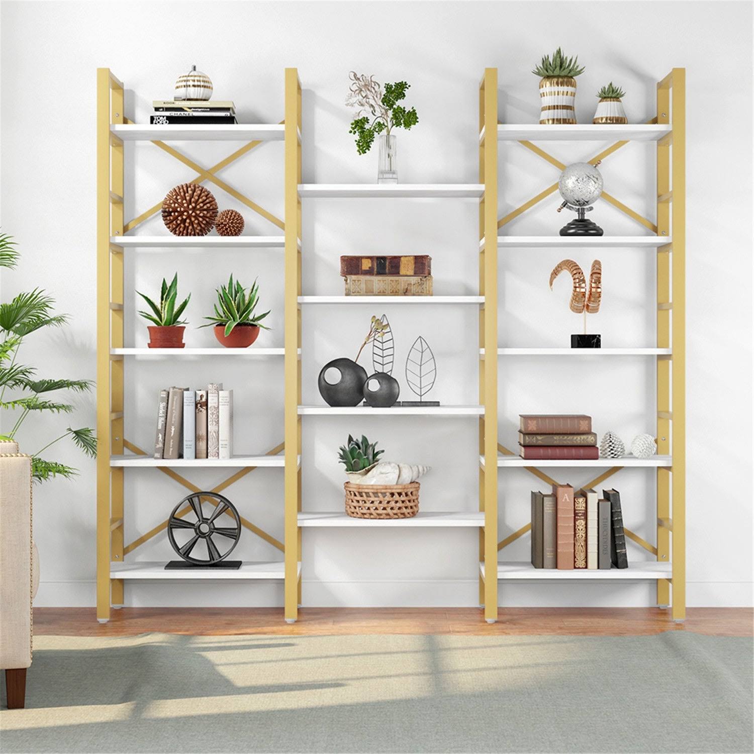 5-Shelf Bookcase, Open Bookshelf Vintage Industrial Style Shelves - Gold