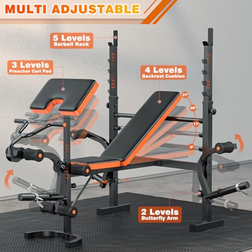XDDIAS Weight Bench, 770LBS Bench Press Set with Leg Extension, 6 in 1 Olympic Weight Bench for Home Gym