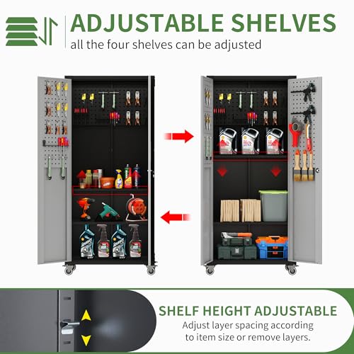 Metal Garage Storage Cabinet with Wheels,Locking Rolling Tool Cabinet with Drawers and Shelves for Home, Office, Garage & Workshop