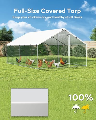 Chicken Coop Poultry Cage Large Metal Hen Run with Water-Resident Cover for Rabbit Duck House Outdoor Walk-in Chicken Pen for Yard