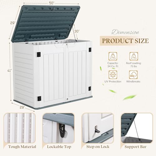 Greesum Outdoor Horizontal Resin Storage Sheds 34 Cu. Ft. Weather Resistant Resin Tool Shed, Extra Large Capacity Weather Resistant Box for Bike