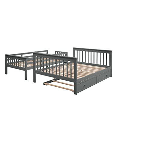 Ball & Cast Full Over Full Bunk Bed with Twin Size Trundle and Built in 4 Drawer,Wood Bunkbed w/Storage Ladder & Slat Support