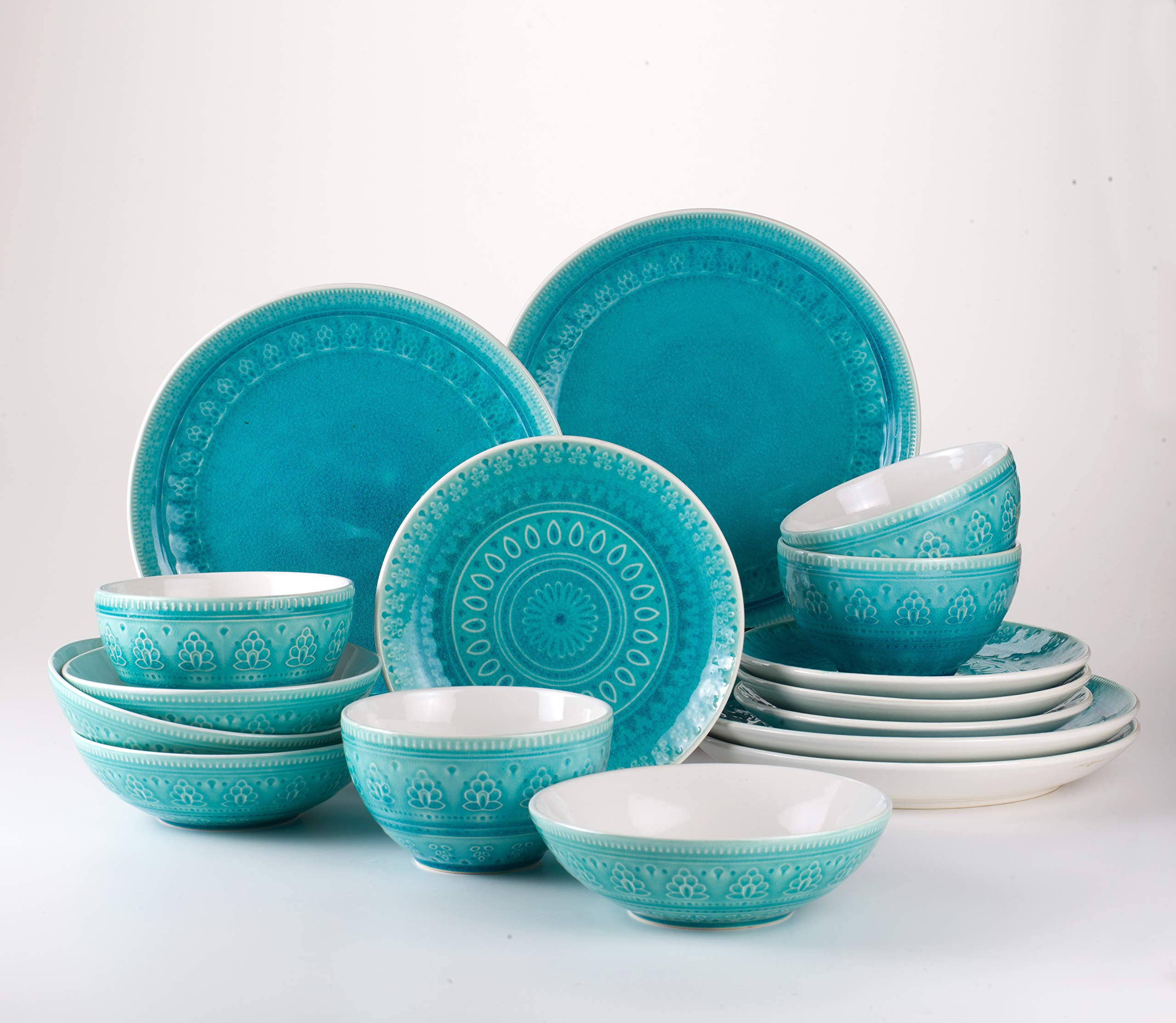 Euro Ceramica Fez 16 Piece Dinnerware Set ,Turquoise