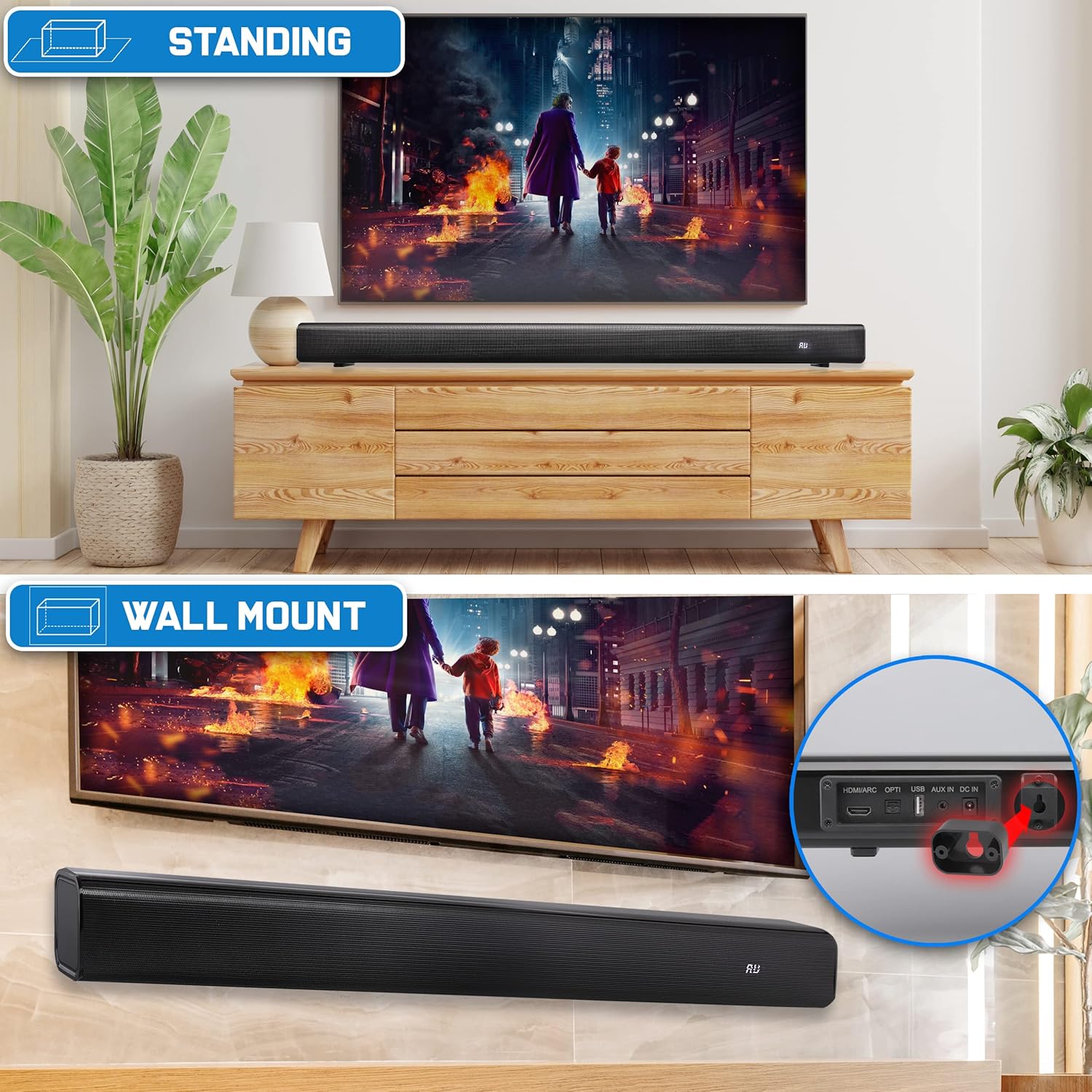 Pyle TV Speaker - Quality Audio Soundbar for TV with Bluetooth, Support 4K & HDMI TV's, Wall Mountable, 32 w/Remote Control, Coaxial & RCA Cables