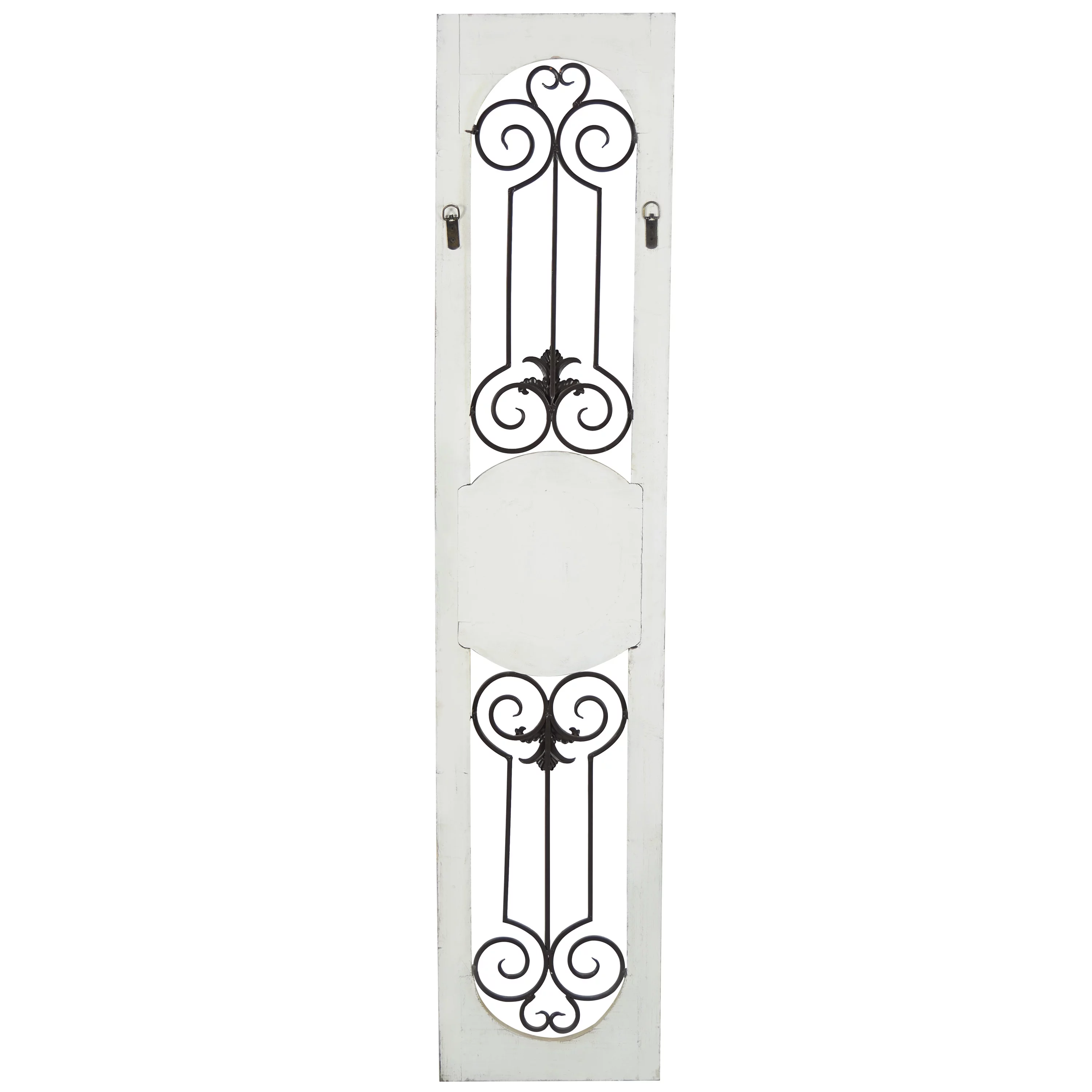 DecMode White Wood Distressed Door Inspired Ornamental Scroll Wall Decor with Metal Wire Details