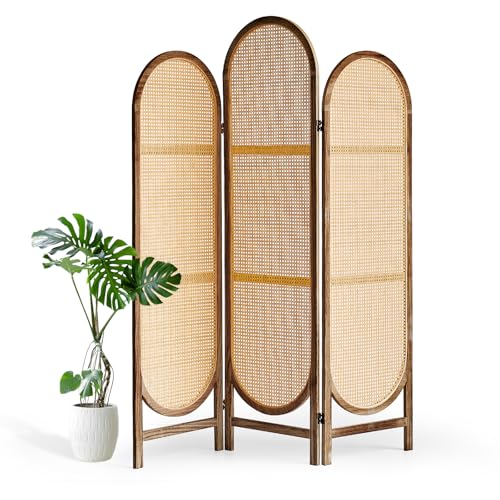 5.9 Ft Tall Hand-Woven Rattan Room Divider 3 Panels, Wood Room Divider Panel, Folding Screen Divider Wall, Wall Divider for Room Separation