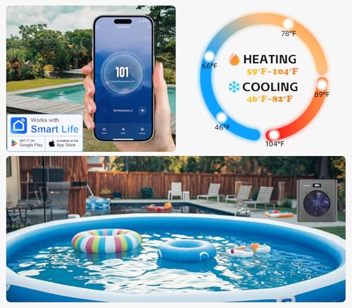27000 BTU Above Ground Pool Heater Electric 7000 Gallon Swimming Pool Heater for Inground Pools Heating or Cooling WiFi Control Schedule 120V