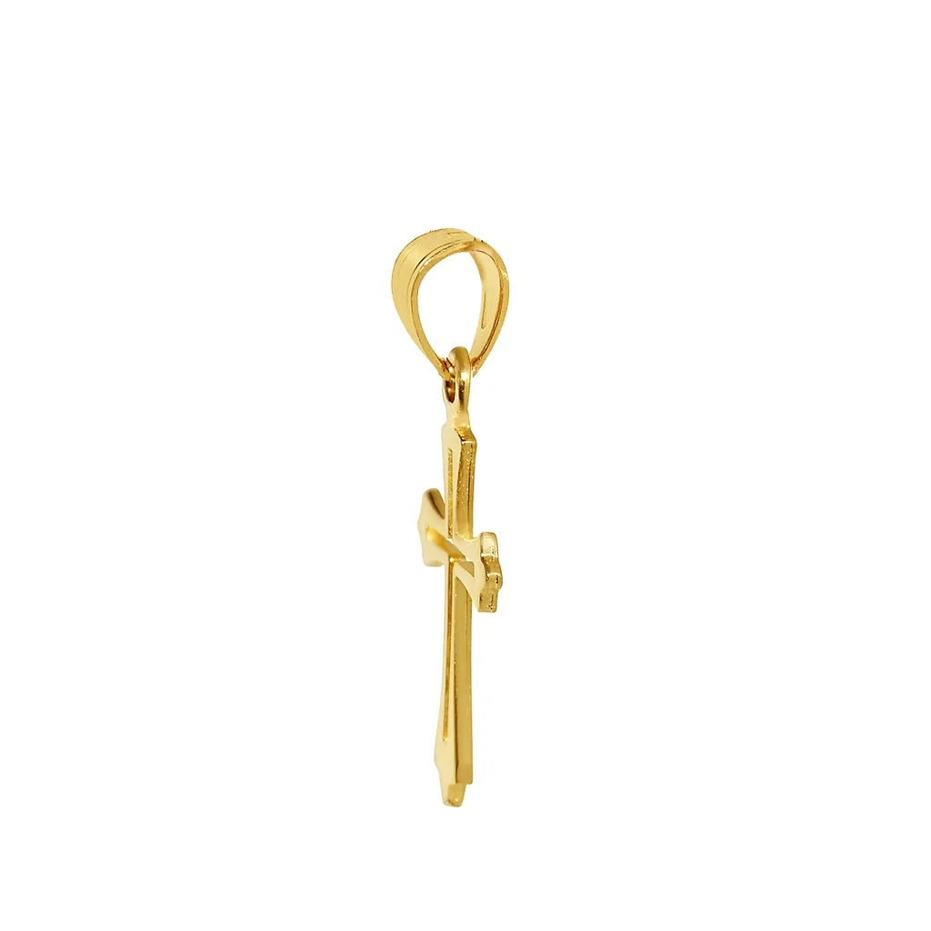 Precious Stars 14K Yellow Solid Gold Fancy Cross Religious Pendant with 22" Chain Necklace