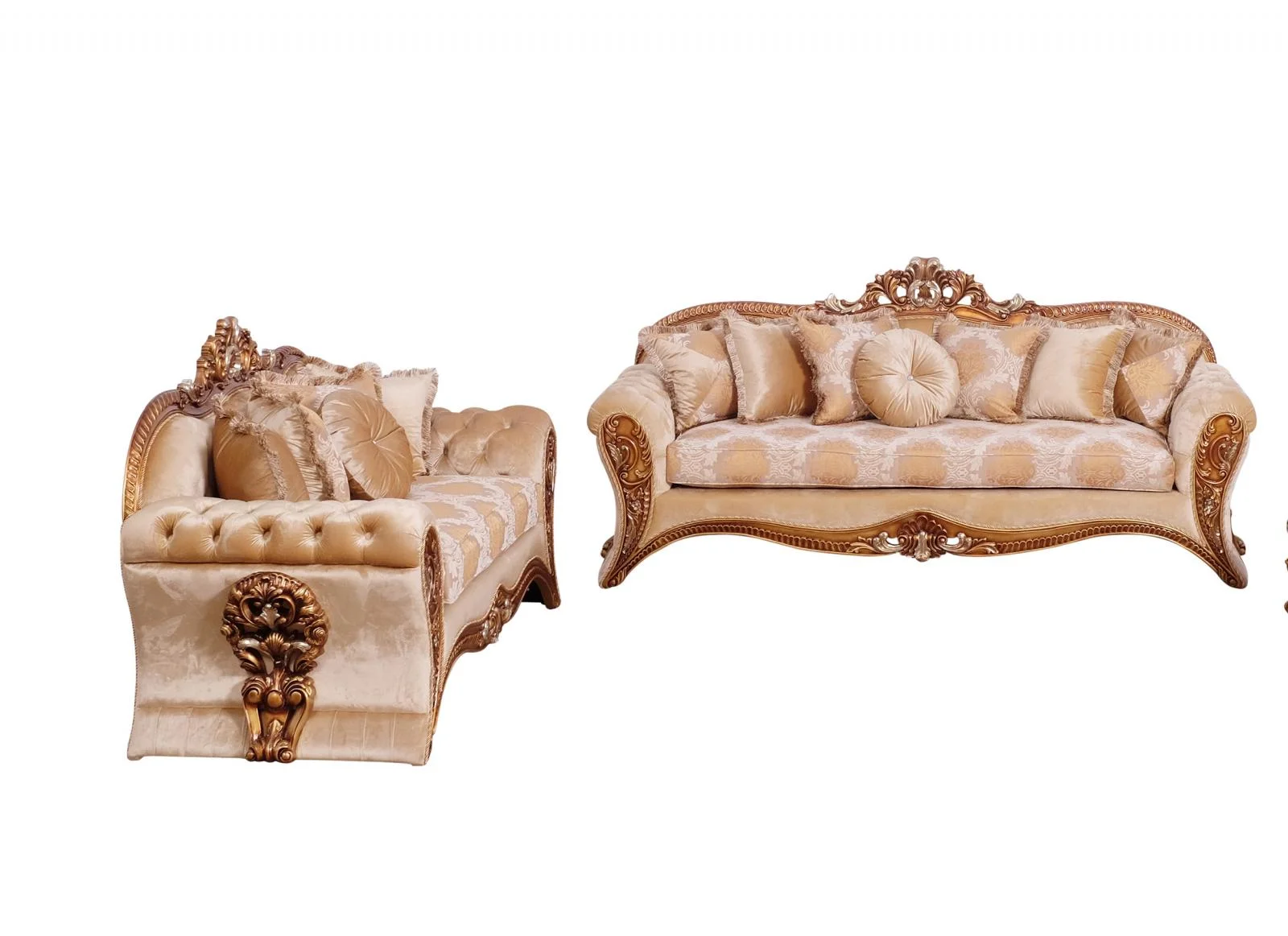 Royal Luxury Gold & Brown EMPERADOR II Sofa Set 2Pcs EUROPEAN FURNITURE Classic