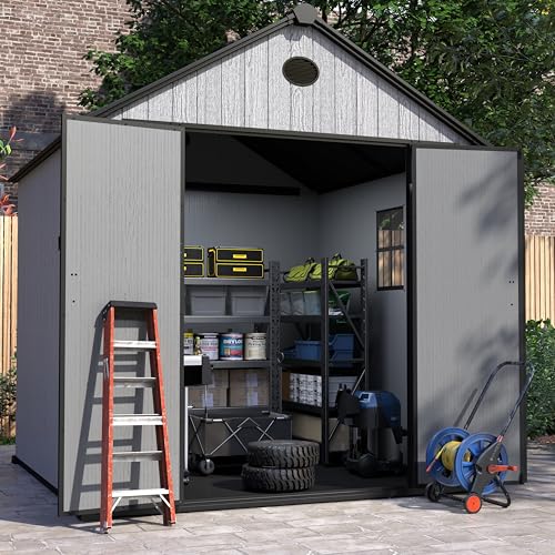 4.4x6 FT Resin Outdoor Storage Shed, 230 Cuft Garden Tool Sheds & Outdoor Storage Plastic Shed with Floor