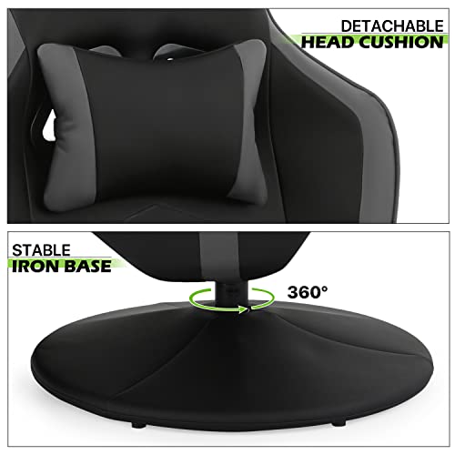 Magshion 360° Swivel Gaming Recliner Chair, Ergonomic PU Leather Reclining Chair with Adjustable Backrest, Footrest, Cup Holder & Neck Support