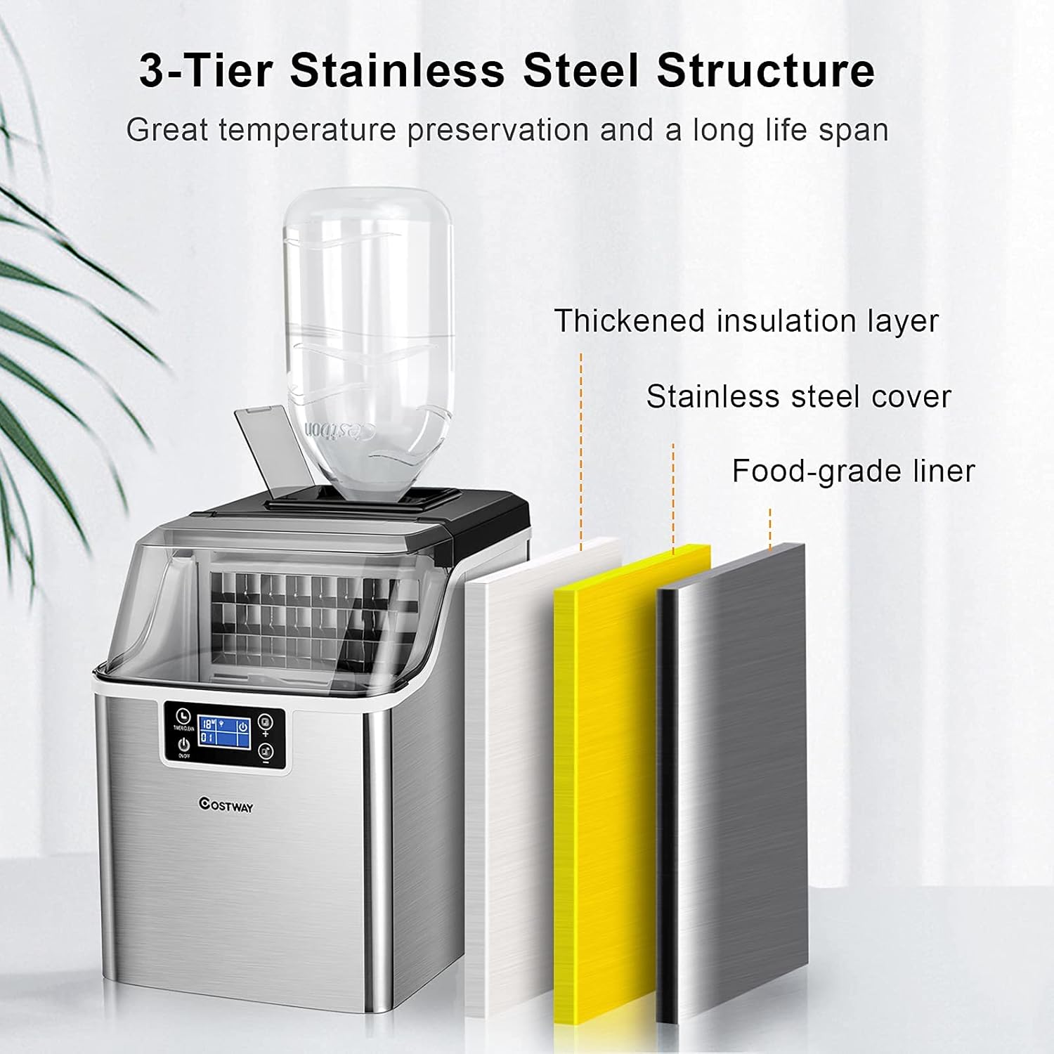 COSTWAY Countertop Ice Maker, 40LBS/24H Portable Compact Ice Machine with Top Inlet Hole, Auto Self-Cleaning Function, 24 pcs Ice Cube in 15 Mins