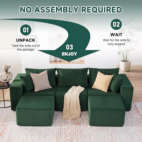 107.4" Cloud Couch Sectional, Modular Sofa with Deep Seat, Plush Corduroy L Shaped Boneless Couch, Convertible Sectional Couches for Living Room