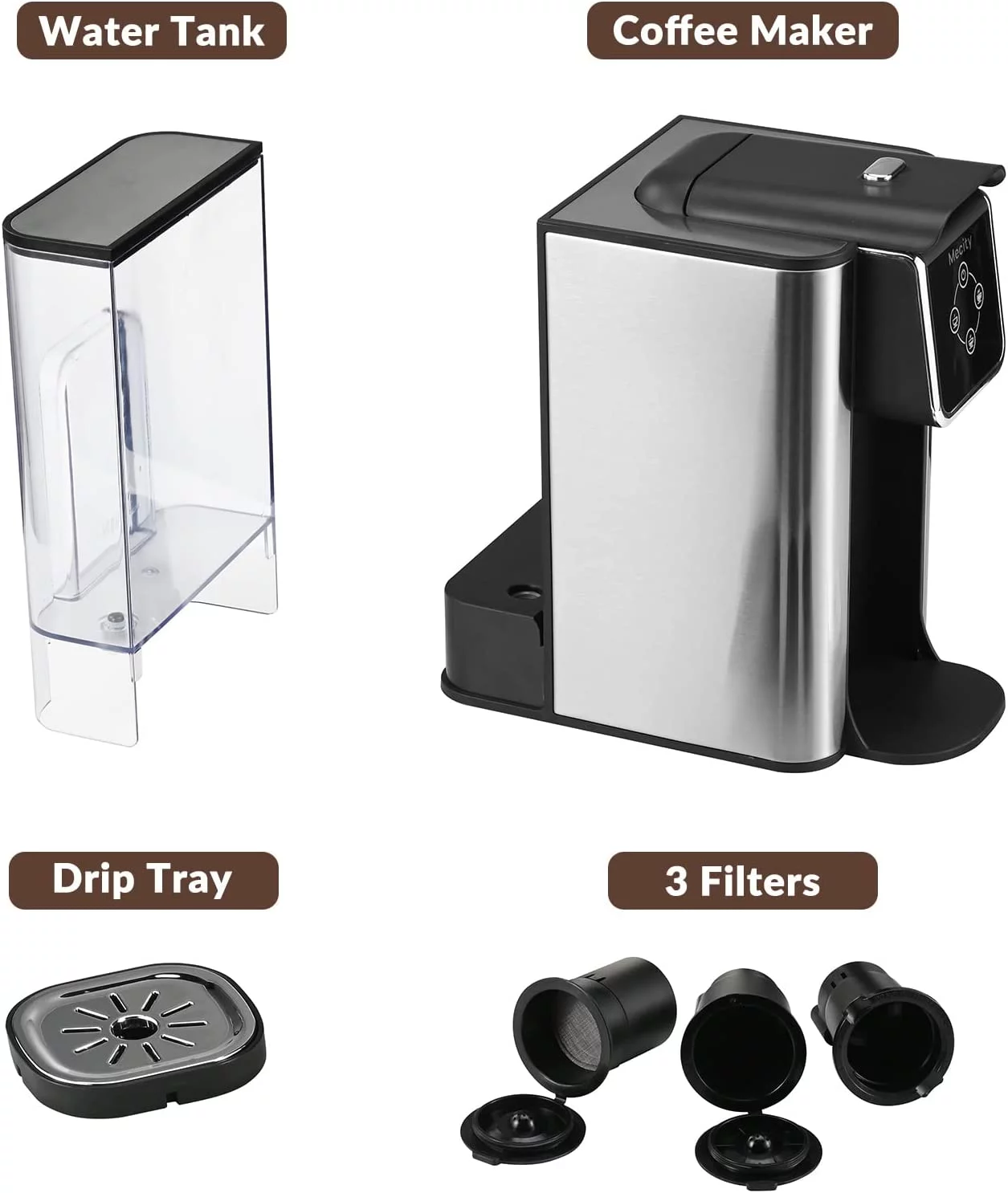 Mecity Coffee Maker 3 in 1 Single Serve Coffee Machine, Compatible with K cup Capsules, Instant Coffee Pot, Tea maker, 6,8,10 Oz Cup