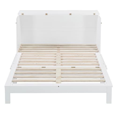 Harper & Bright Designs Queen Size Murphy Bed Cabinet Wall Bed Chest with USB, Charging Station and Large Storage Drawer for Home Office (White)