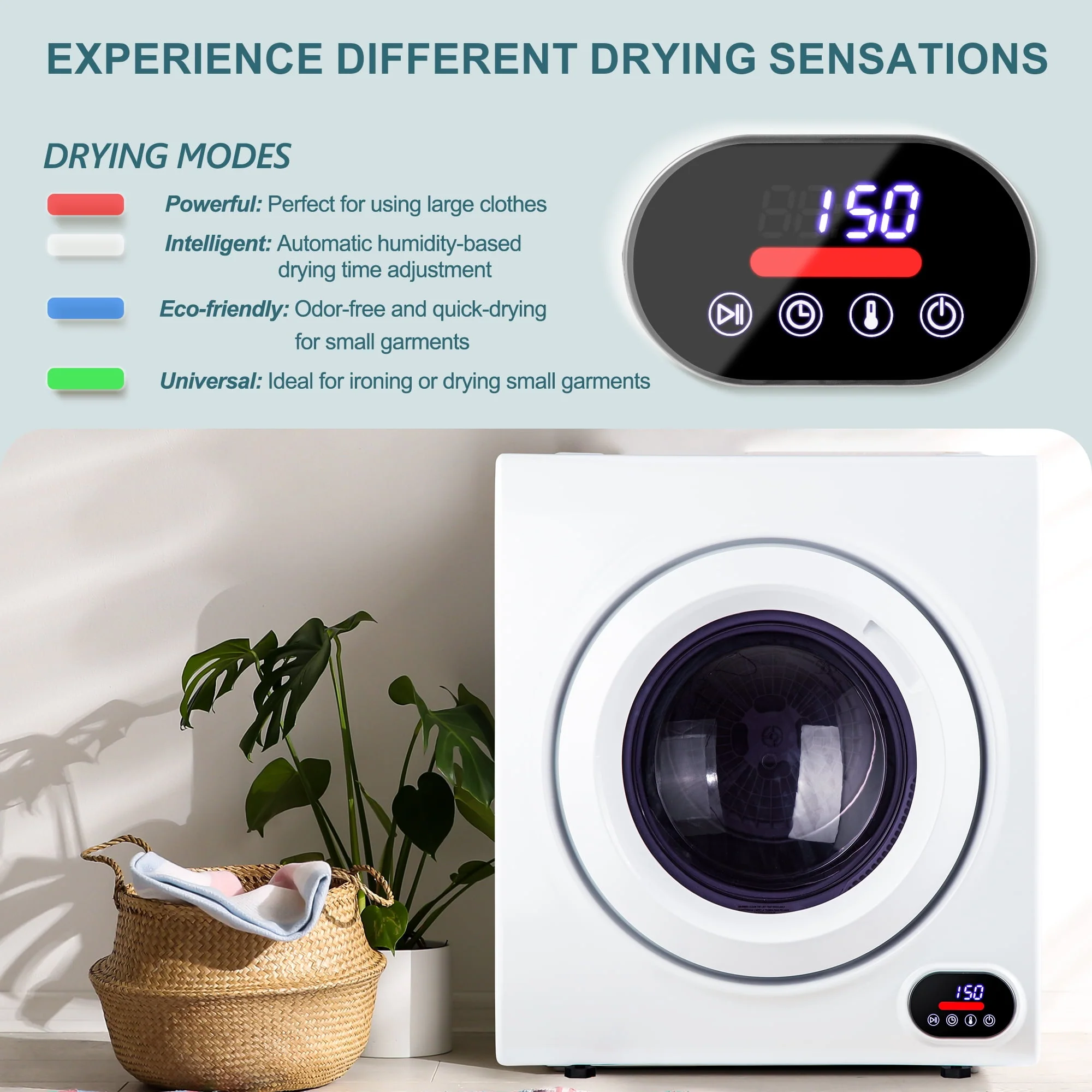 Simzlife 1.6 Cu. ft. Portable Clothes Dryer, Electric Laundry Dryer Machine, 19.5 in W, 23.6 in H