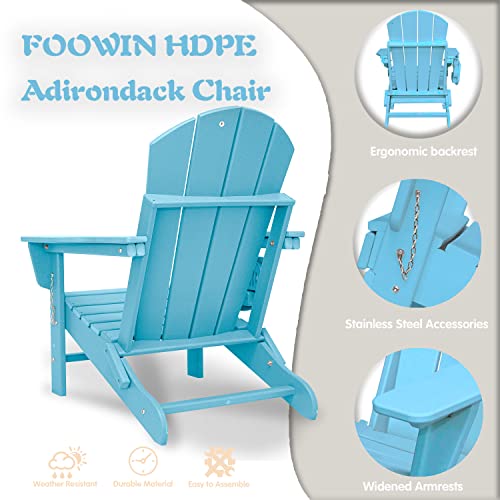 FOOWIN HDPE Folding Adirondack Chair Set of 4, All-Weather Resistant Adirondack Chair w/4 in 1 Cup Holder Trays, Adirondack Chairs for Outdoor, Patio