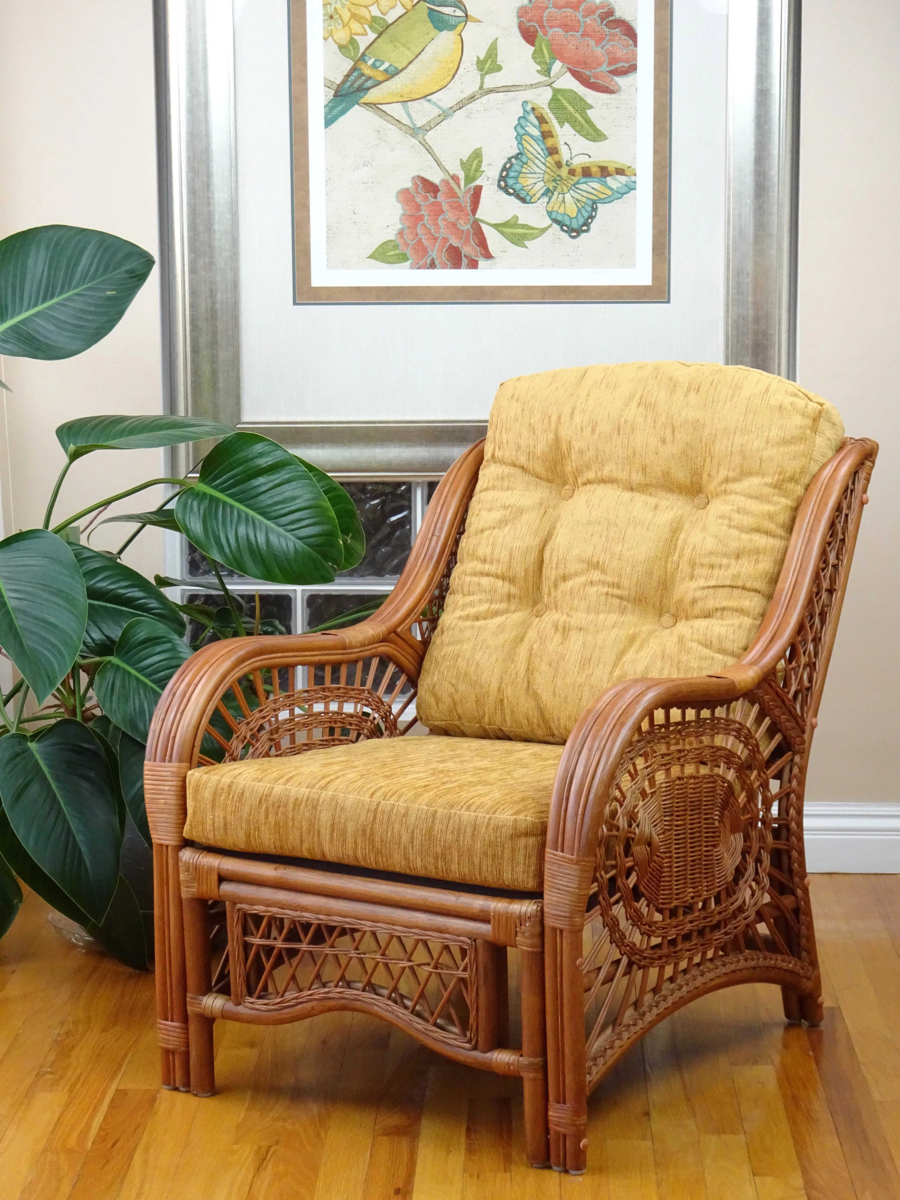 Malibu Lounge Armchair ECO Natural Rattan Wicker Handmade Design w/Light Brown Cushion, Colonial