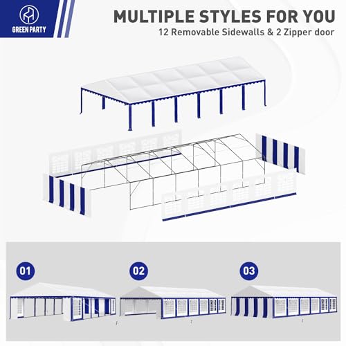 GREEN PARTY 20x40FT Party Tent Heavy Duty, Large Wedding Event Shelters with 7 Carry Bags & Removable Sidewalls