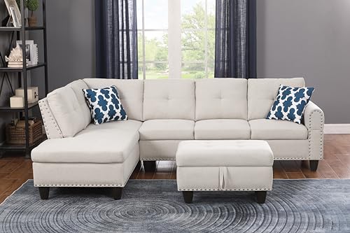 Devion Furniture Regis 4-in-1 Convertible L Shaped Couch with Pull Out Bed and Storage, Sectional Sleeper Sofa with Reversible Chaise for Living Room