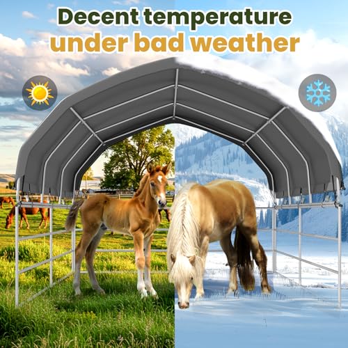 YOLENY Corral Shelter (Green, 12'x12'), Heavy Duty Round Style Canopy, Waterproof and UV Treated Universal Cover