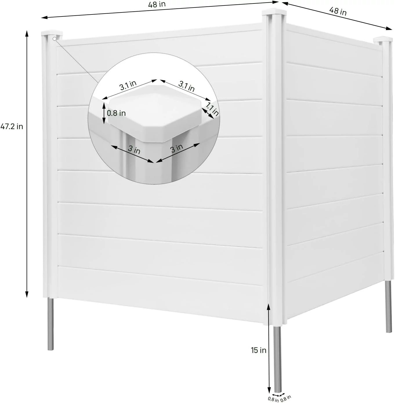 LAZY BUDDY 48''x47.2'' Outdoor Privacy Screen, 2 Panels Vinyl Air Conditioner Fence with 3 Metal Stakes, Privacy Fence Enclosure for Trash Can