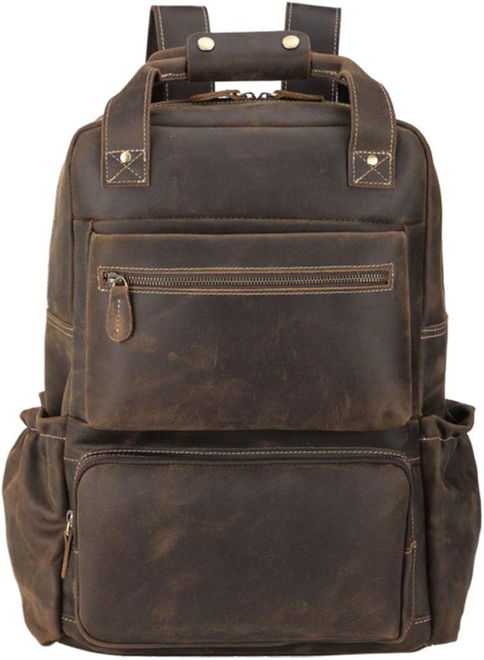 TIDING Men's Leather 17 Inch Laptop Backpack Large Capacity Business Travel Office Daypacks Brown