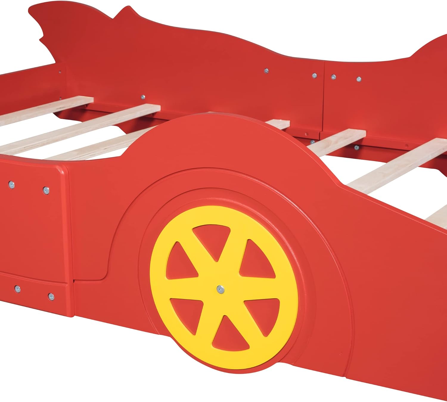 Full Size Race Car-Shaped Platform Bed with Wheels, Kids Car Bed, Wooden Car Shaped Platform Bed Frame for Kids Boys Girls Bedroom