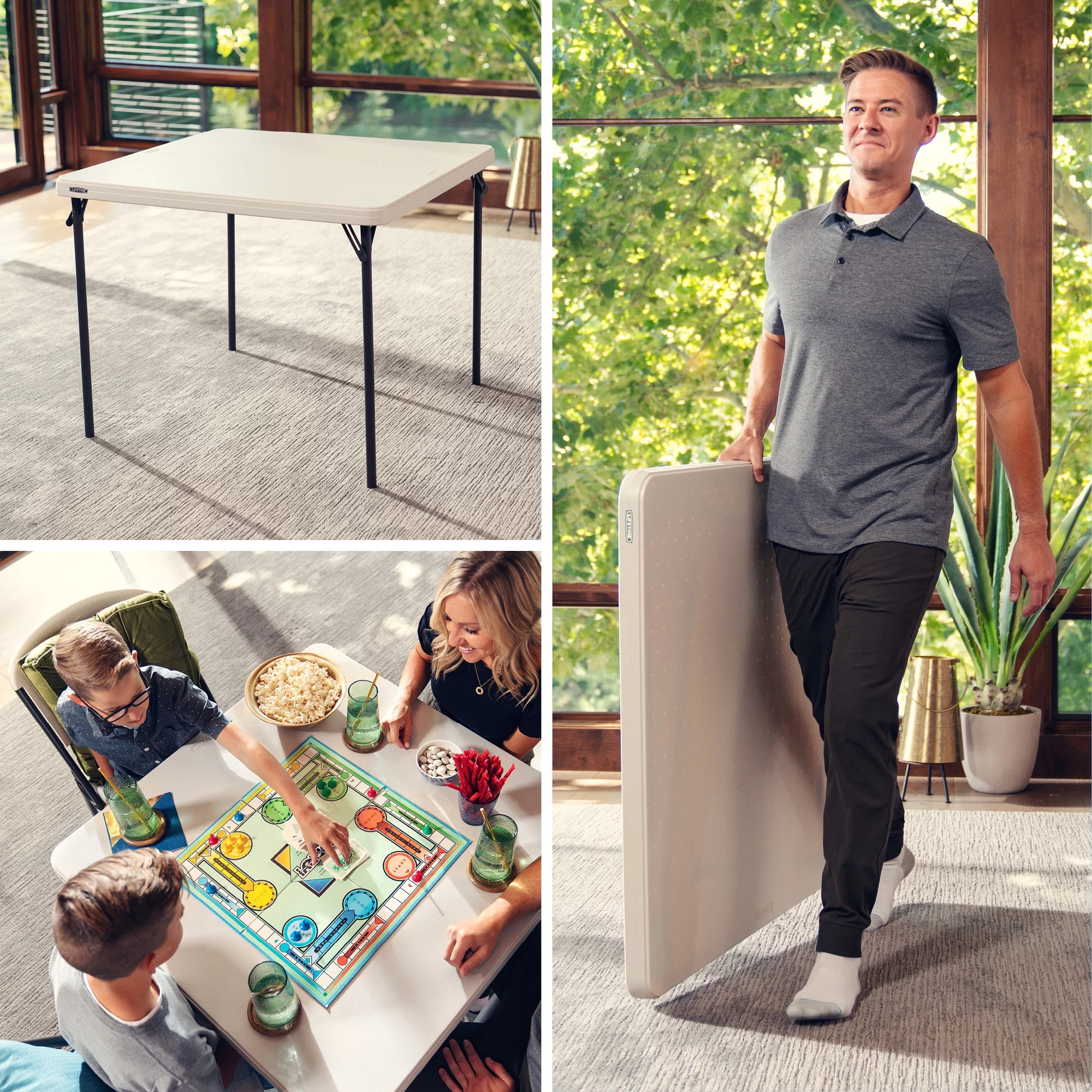 Lifetime 37 inch Square Folding Table, Indoor/Outdoor Commercial Grade, White Granite (80783)