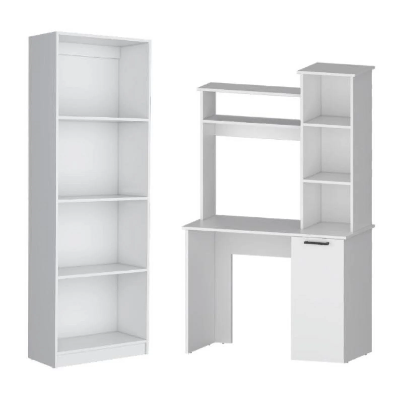 Home Square 2-Piece Set with Computer Desk and Wood Bookcase in White