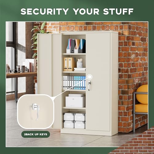 Greenvelly Metal Storage Cabinet, 72" Black Locking Metal Garage Storage Cabinet with Doors and 4 Adjustable Shelves
