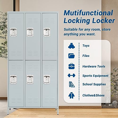 72" Metal Locker for Employees 3 Doors Blue Steel Storage Locker for Office, School, Gym - Metal Storage Cabinets for Home, Office, Gym, School