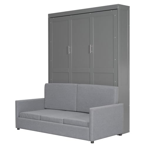 Ball & Cast Murphy Bed Wall Bed Queen Size with Cushion,Sofa Platform Bedfram Chest can be Folded,Wood Folding Hideaway w/Slat Support