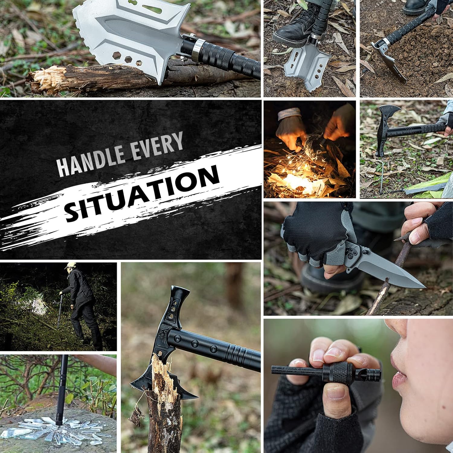 Camping Shovel Axe Survival Shovel Set with High Carbon Steel Survival Gear for Men Outdoor Caming Hiking Backpacking Emergency