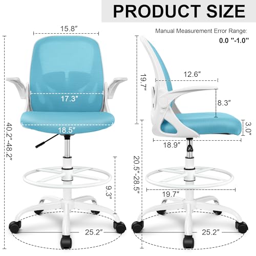Primy Drafting Chair Tall Office Chair with Flip-up Armrests Executive Ergonomic Computer Standing Desk Chair with Lumbar Support and Adjustable