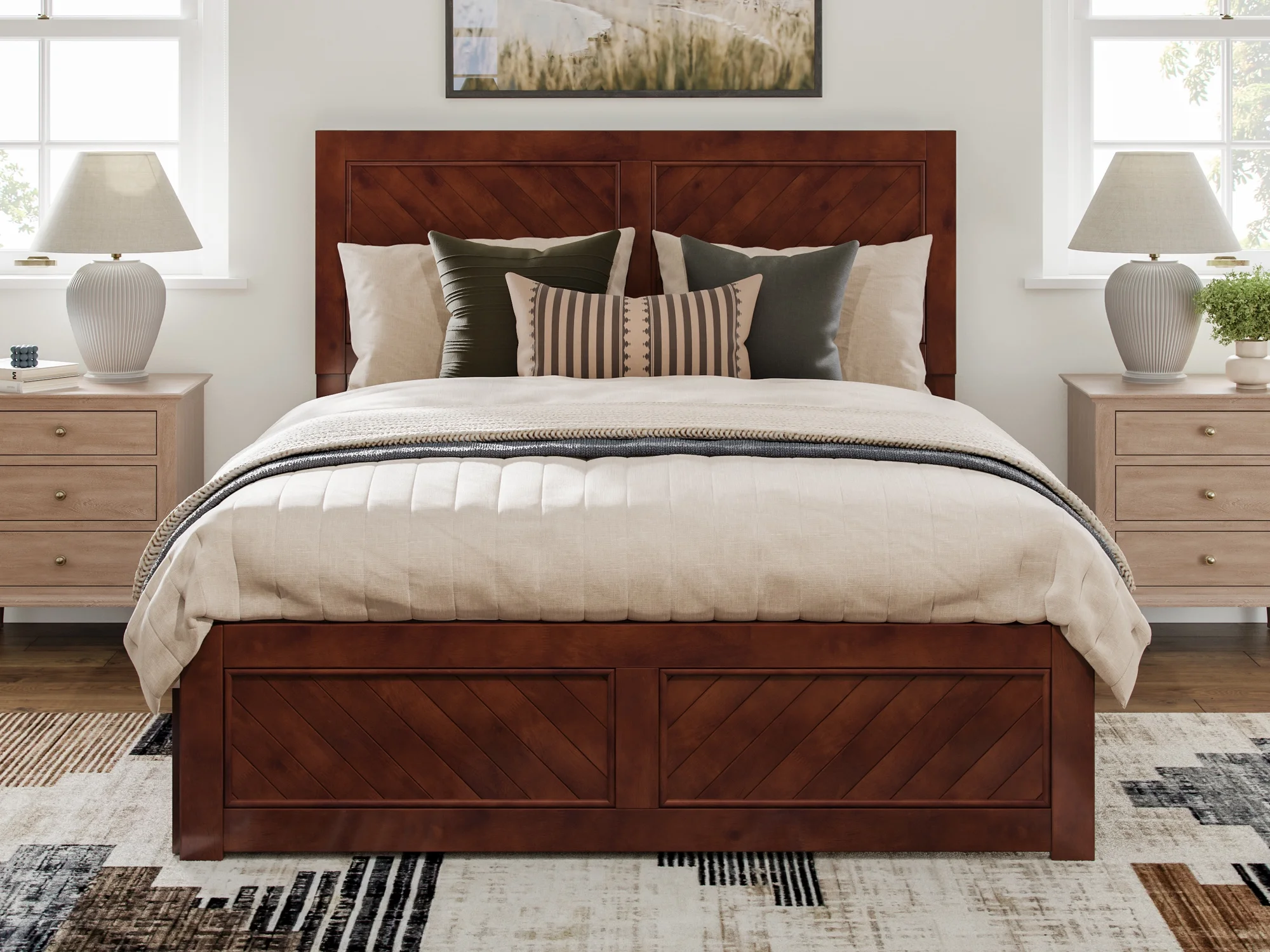 AFI Canyon Walnut Solid Wood Platform Bed with Matching Footboard & Storage Drawers, Queen