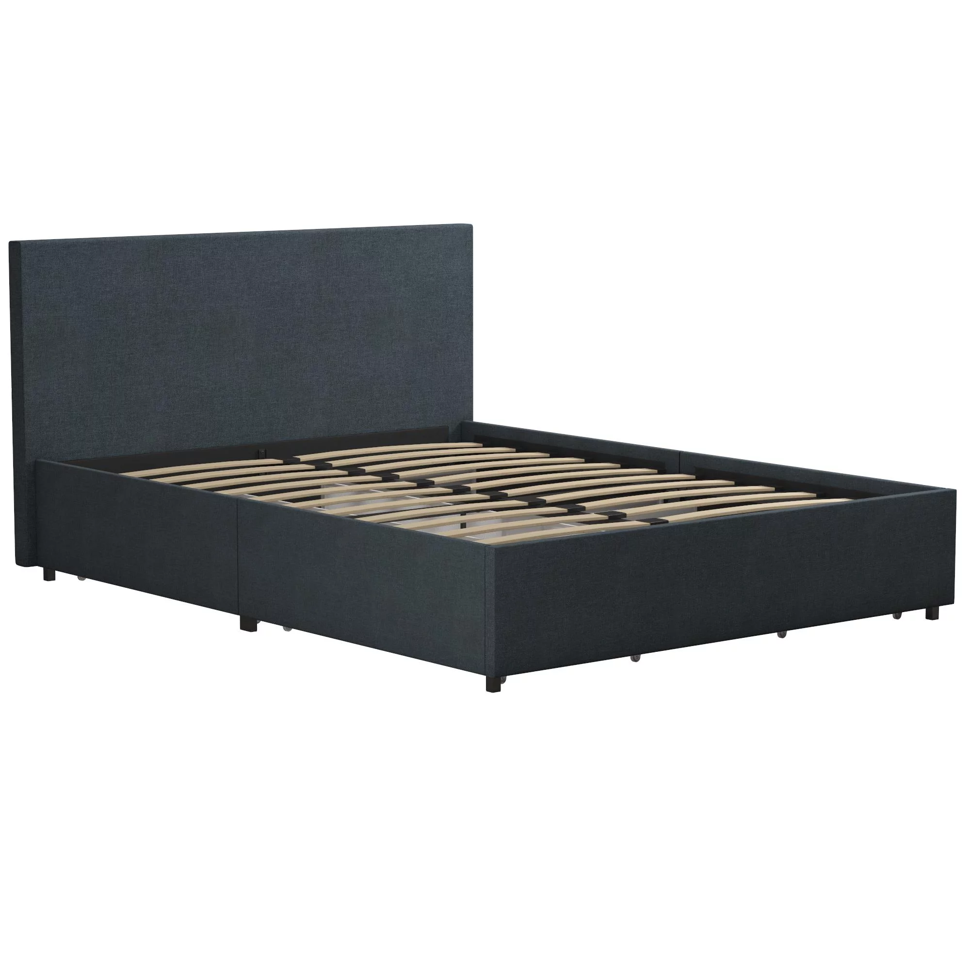Novogratz Kelly Upholstered Storage Bed Frame, Full, Navy Blue Linen