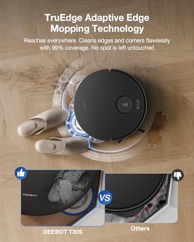 ECOVACS DEEBOT T30S Robot Vacuum and Mop, 11000Pa, ZeroTangle Technology, TruEdge Adaptive Edge Mopping, Hot Water Mop Washing, Self-Emptying