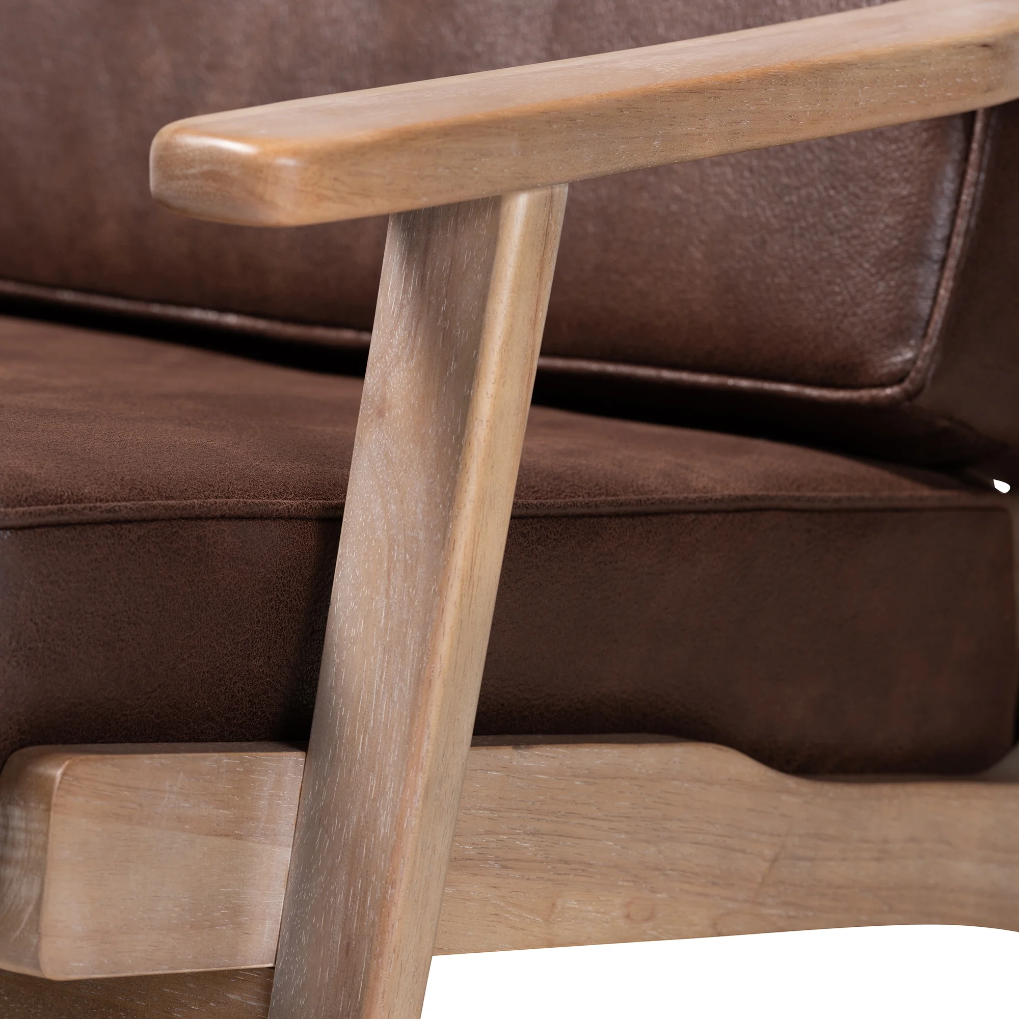 Baxton Studio Sigrid Mid-Century Modern Dark Brown Faux Leather Effect Fabric Upholstered Antique Oak Finished Wood Armchair