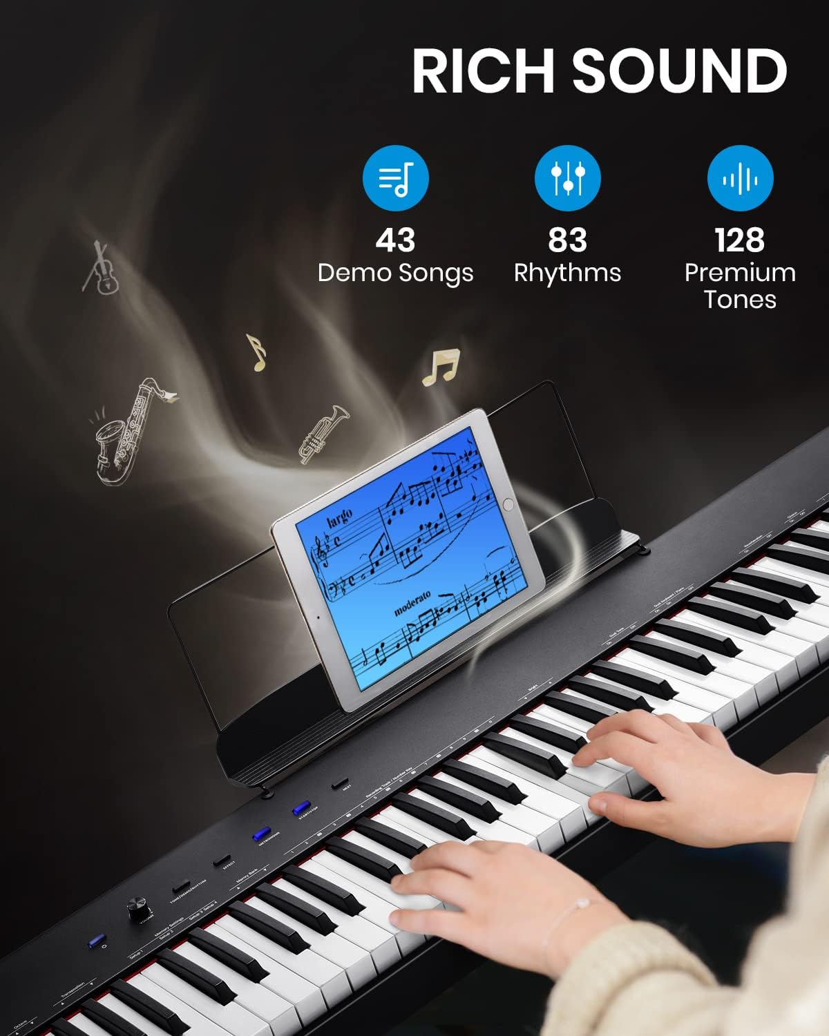 Moukey Beginner Digital Piano 88 Key Full-Size Semi-Weighted Electric Keyboard, Stand (MEP-110)
