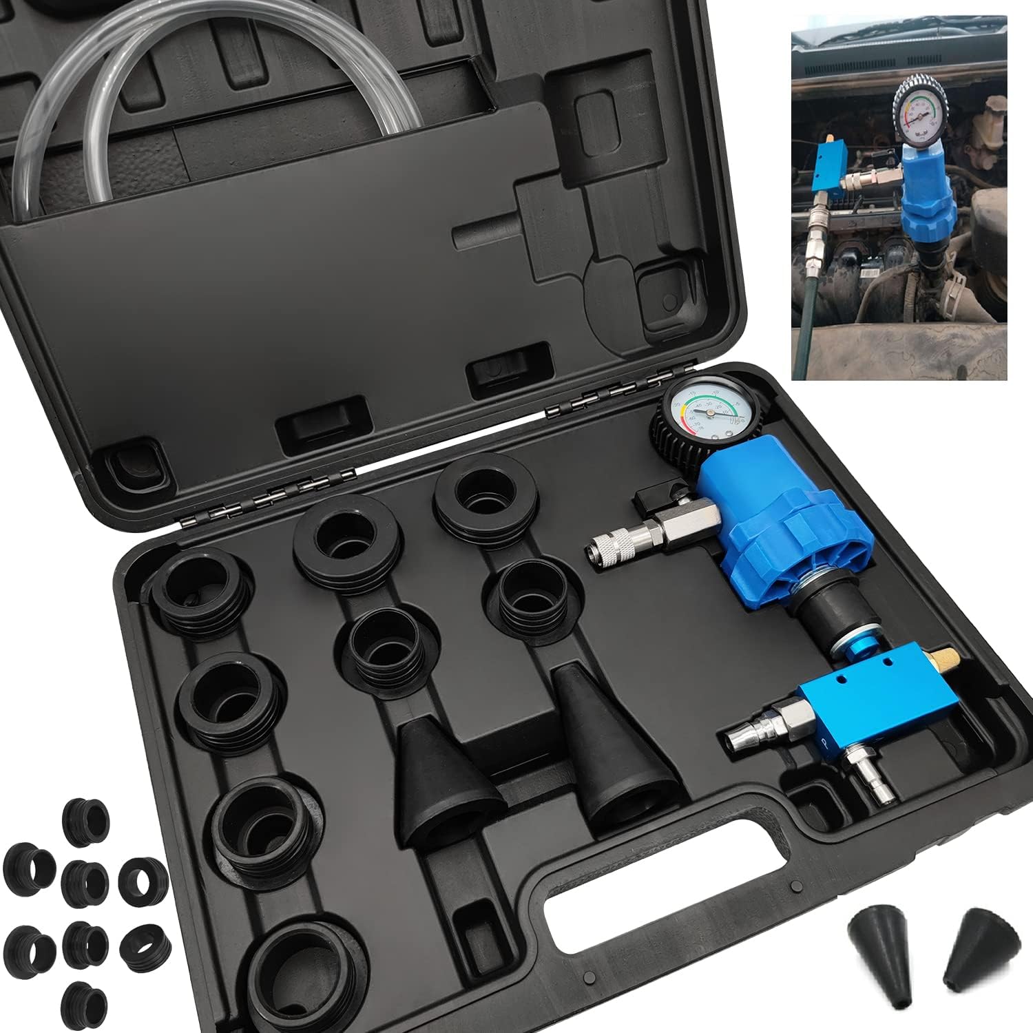 Car Coolant Refill Tool with 8 Adapter Sleeves, Vacuum Type Cooling System Filler Kit with a Pressure Gauge