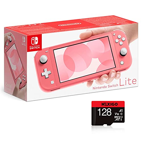 Nintendo 2021 Switch Lite Console Family Holiday Bundle - Coral, 5.5" Touchscreen Display, Built-in Plus Control Pad, Speakers, WiFi, Bluetooth 4.1