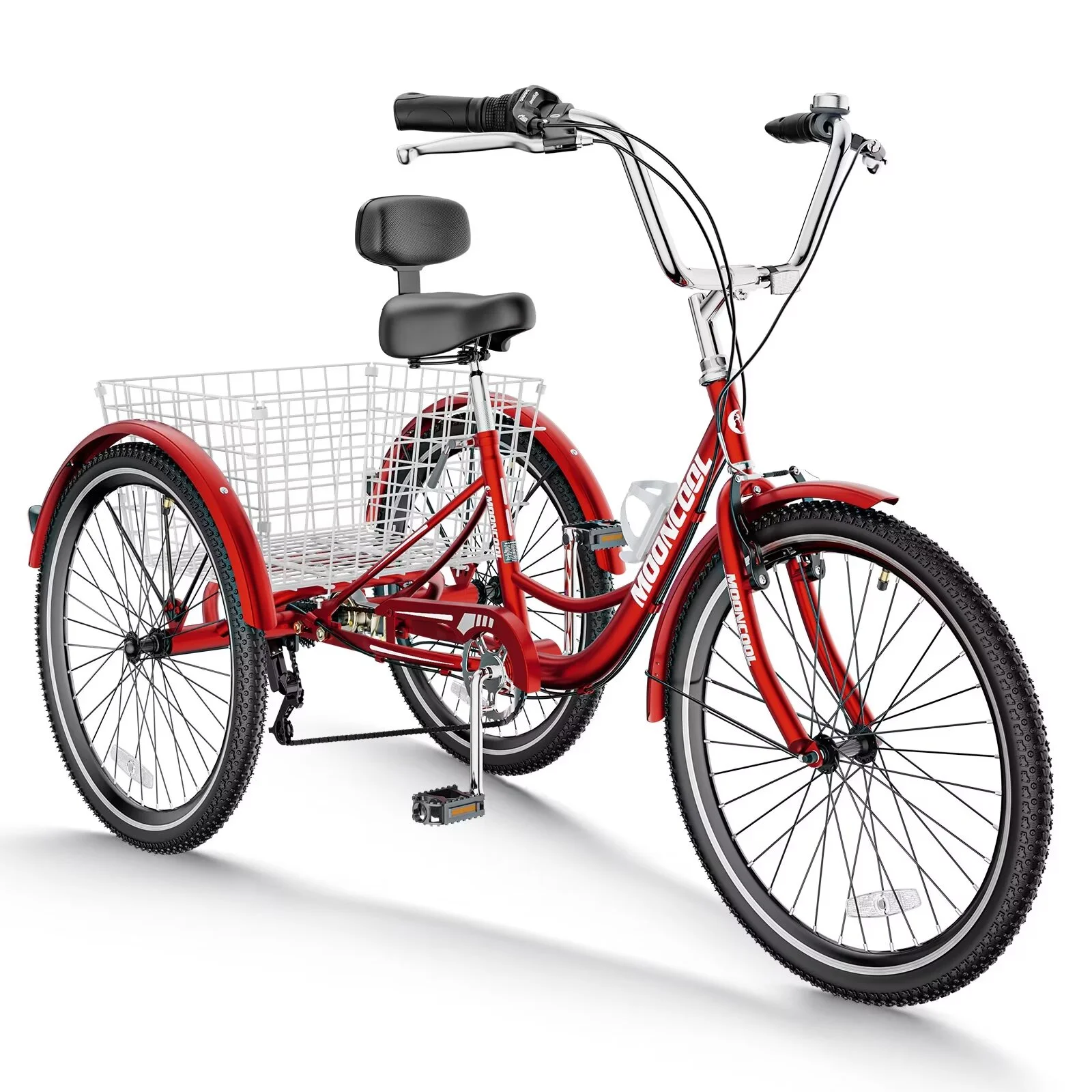 MOPHOTO 7 Speed Adult Tricycle 26 in/24in/20in, Trikes for Adults, Adult Tricycle with Basket & Dual Braking System, Adult Trikes for Women, Men