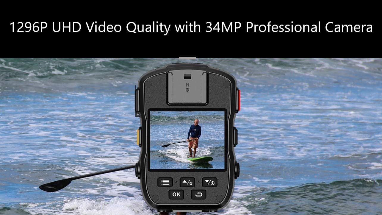 PatrolMaster 1296P UHD Body Camera with Audio (Build-in 128GB), 2 Inch Display, Night Vision, Waterproof, Shockproof