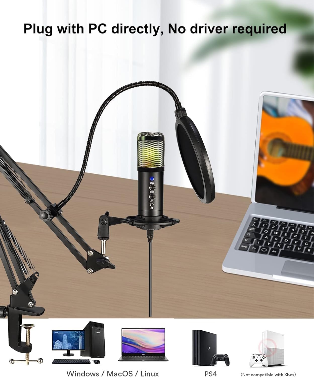 USB Microphone for PC, Censreal Gaming Microphone with Noise-Canceling for Streaming