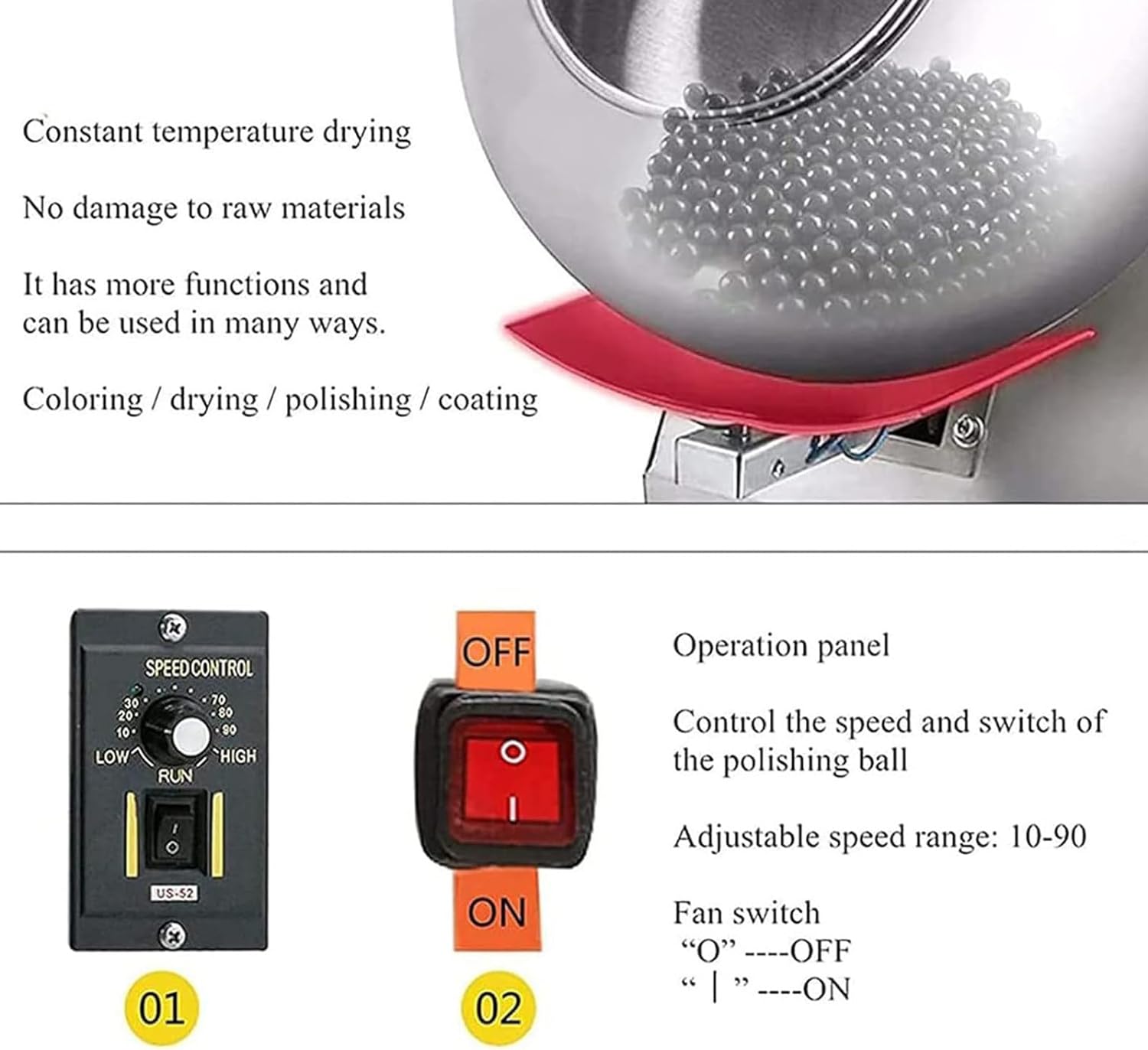 Electric Roller Sugar Coating Machine, Coating Machine For Sweet Ball Maker With Adjustable Speed