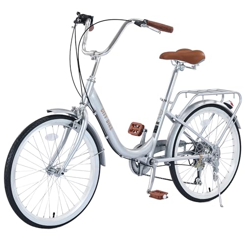 26 Inch Womens Beach Cruiser Bike 7 Speed，Hybrid Bike Women，Womens Commuter Bicycle，High-Carbon Steel Frame，Anti-Skid Tires，Multiple Colors
