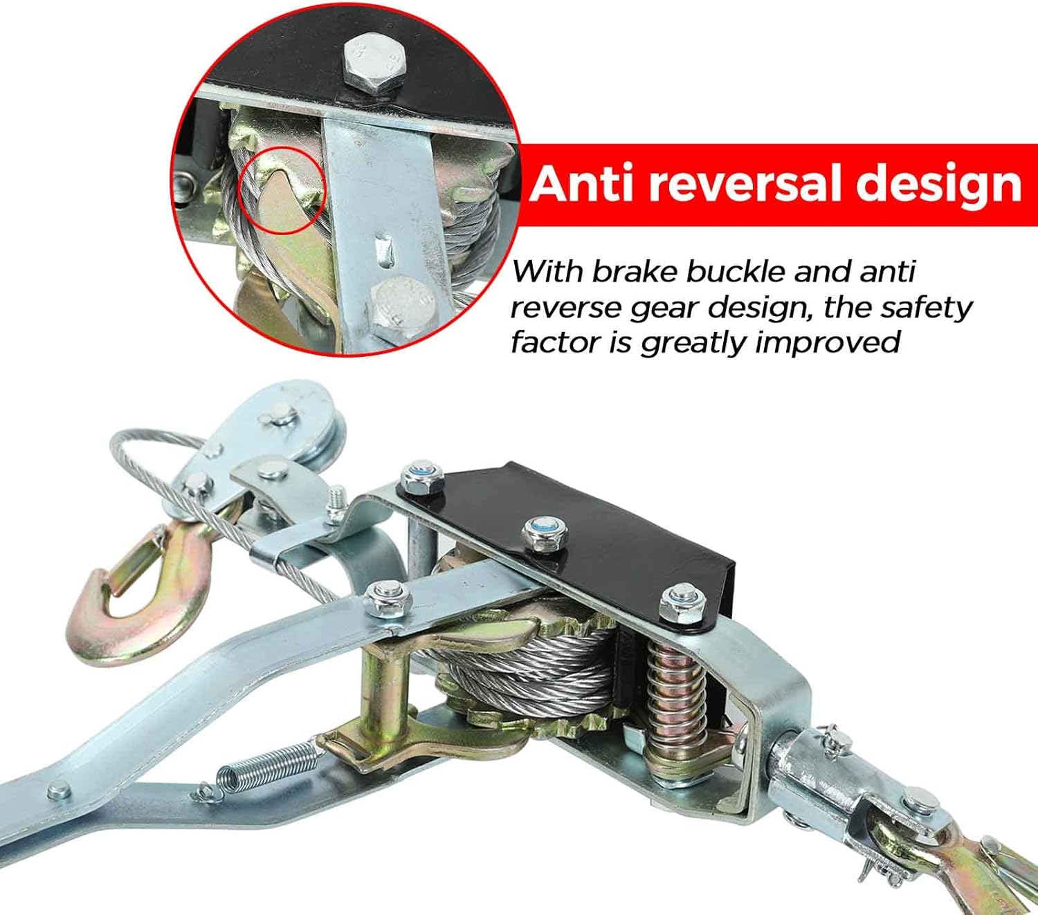 4 Ton Heavy Duty 3 Hook Steel Cable Dual Gear Power Ratchet Come Along Puller Tool，Automotive Hoist Cable Puller