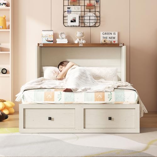 AMERLIFE Queen Murphy Bed with Storage & Charging Station, Farmhouse Murphy Cabinet with Foldable Panel, Noisy Free, for Guest Bedroom, Living Room